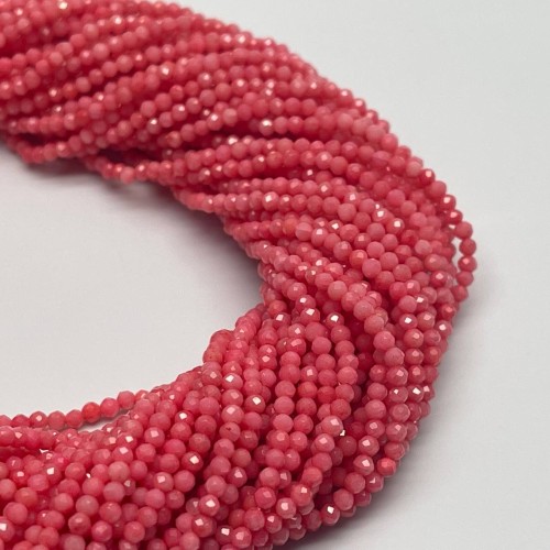 Каменные бусины, Коралл, ярко розовый, тонированный, шарик огранка, 2 мм, нить 38 см