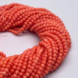 Каменные бусины, Коралл, оранжевый, тонированный, шарик гладкий, 4 мм, длина нити 38 см