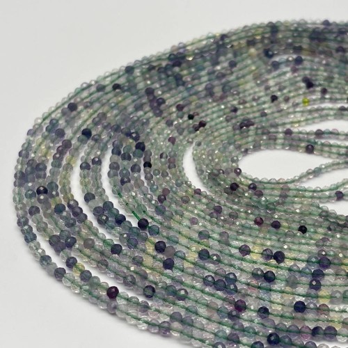 Каменные бусины, Флюорит, шарик огранка, 3 мм, длина нити 38 см