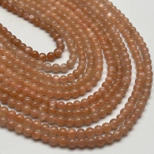 Каменные бусины, Солнечный камень (Олигоклаз), шарик гладкий, 4 мм, длина нити 38 см