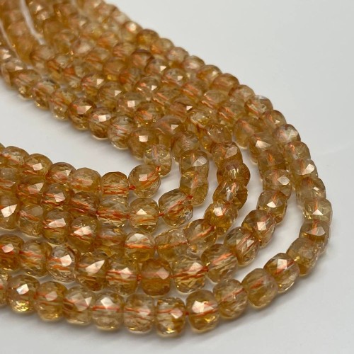 Каменные бусины, Цитрин, насыщенный цвет, кубик огранка, 6,8х6,8 мм, длина нити 38 см
