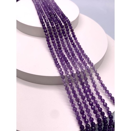 Каменные бусины, Аметист, люкс, переходный цвет, шарик огранка, 4 мм, длина нити 38 см