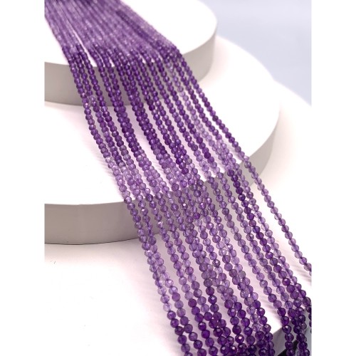 Каменные бусины, Аметист, люкс, переходный цвет, шарик огранка, 2 мм, длина нити 38 см