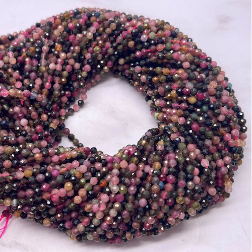 Каменные бусины, Турмалин, шарик огранка, 3 мм, длина нити 38 см