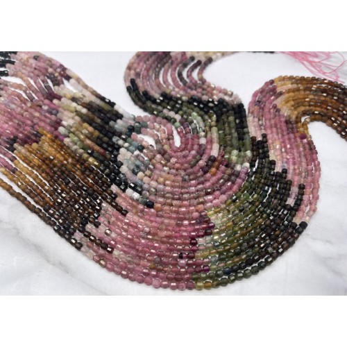 Каменные бусины, Турмалин, люкс, ювелирная огранка, 3 мм, длина нити 38 см