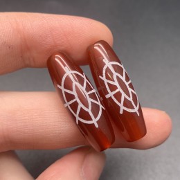 Бусина Дзи "120" из сердолика, Колесо Дхармы, размер 30х10 мм, цена за 1 шт