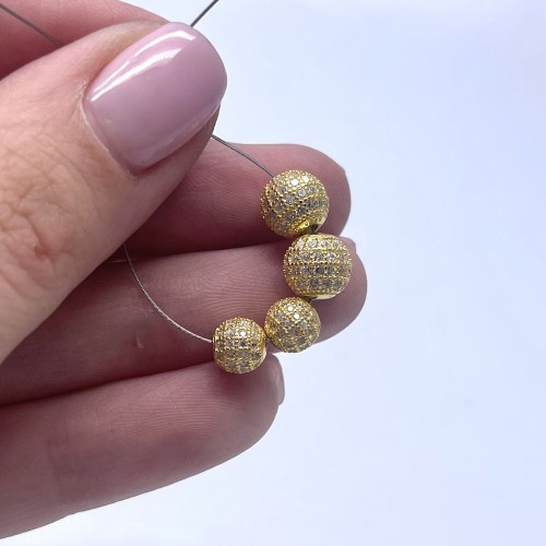 Бусина, со стразами, серебро 925 , с позолотой, шарик 5,5 мм