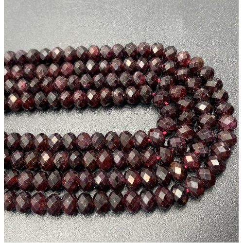 Каменные бусины, Гранат, огранка, рондель, 6x4 мм, длина нити 38 см