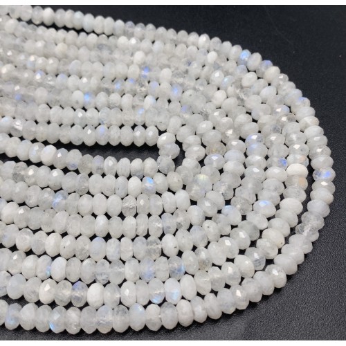 Каменные бусины, Лунный камень, огранка, рондель, 6x4 мм, длина нити 38 см