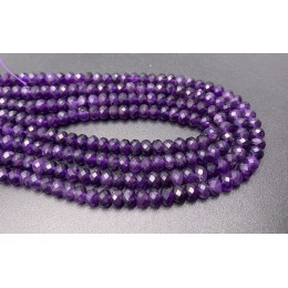 Каменные бусины, Аметист, люкс, огранка, рондель, 6x4 мм, длина нити 38 см