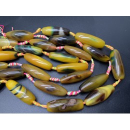 Каменные бусины, Дзи природные, Агат тонированный, зелёный, 40х12 мм, 8 штук на нити