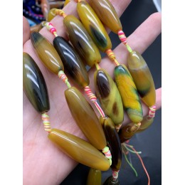 Каменные бусины, Дзи природные, Агат тонированный, зелёный, 40х12 мм, 8 штук на нити