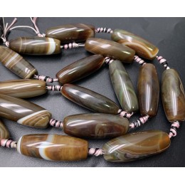 Каменные бусины, Дзи природные, Агат тонированный, коричневый, 40х12 мм, 8 штук на нити