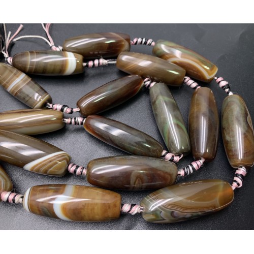 Каменные бусины, Дзи природные, Агат тонированный, коричневый, 40х12 мм, 8 штук на нити