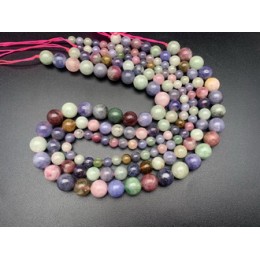 Каменные бусины, Микс, Турмалин+Танзанит, шарик гладкий, 6 мм, длина нити 19 см
