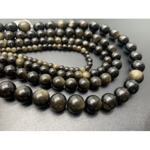 Каменные бусины, Обсидиан золотой, шарик гладкий, 9,7-10 мм, длина нити 38 см