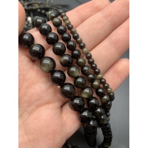 Каменные бусины, Обсидиан золотой, шарик гладкий, 7,7-8 мм, длина нити 38 см