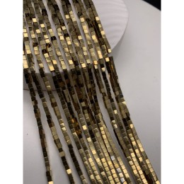 Каменные бусины, Гематит синтетический, золото, кубик, размер 2х2 мм, нить 38 см