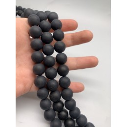 Каменные бусины, Агат, чёрный, матовый, шарик гладкий, 14 мм, длина нити 38 см