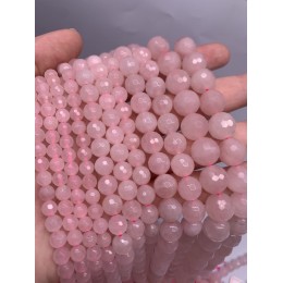 Каменные бусины, Розовый кварц, шарик огранка, 12 мм, длина нити 38 см