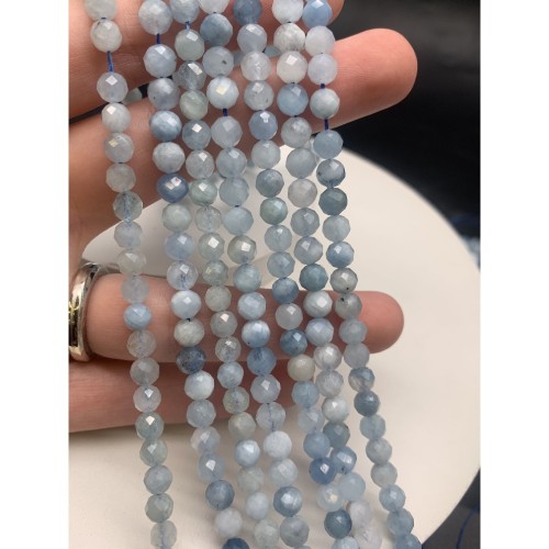 Каменные бусины, Аквамарин, Голубой берилл, шарик огранка, 8 мм, длина нити 38 см