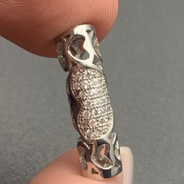 Бусина, трубочка, вставка цирконии, модель 925, покрытие родий, 20х5 мм, цена за шт