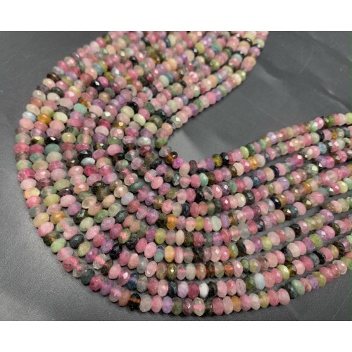 Каменные бусины, Турмалин, рондель, огранка, 3х5 мм, длина нити 38 см