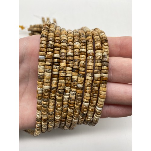 Каменные бусины, Яшма, песочная, шайба, 4х2 мм, длина нити 38 см