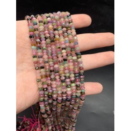 Каменные бусины, Турмалин, рондель, огранка, 3х5 мм, длина нити 38 см