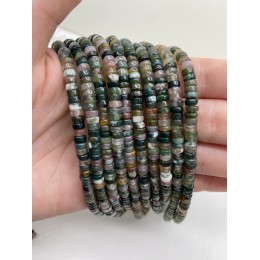 Каменные бусины, Яшма, индийская, зелёная, шайба, 4х2 мм, длина нити 38 см