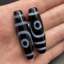 Бусина Дзи "72", люкс, лазерная, 2 глаза, 39х12 мм, цена за 1 шт.