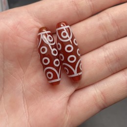 Бусина Дзи "100", из сердолика, 18 глаз, размер 30х10, цена за 1 шт