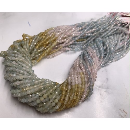 Каменные бусины, Берилловый Микс, шарик огранка, 3 мм, нить 38 см