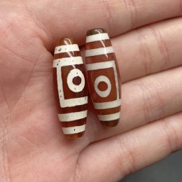 Бусина Дзи "103", из сердолика, 2 глаза, размер 30х10 мм, цена за 1 шт