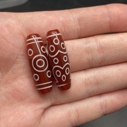 Бусина Дзи "104", из сердолика, 13 глаз, размер 30х10 мм, цена за 1 шт