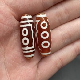 Бусина Дзи "105", из сердолика, 5 глаз, размер 30х10 мм, цена за 1 шт