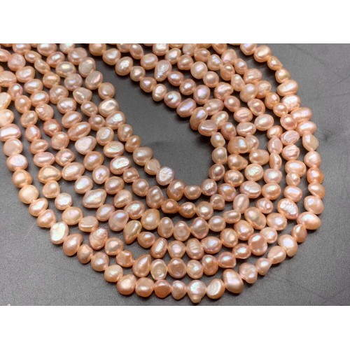 Каменные бусины, Жемчуг, бежевый, фриформы, 5-6 мм, длина нити 35-36 см