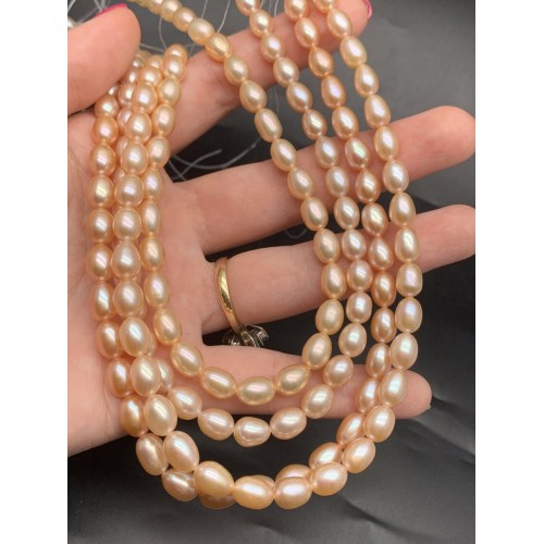 Каменные бусины, Жемчуг,бежевый, рис, 7-8 мм, длина нити 38 см