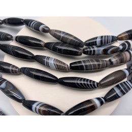 Каменные бусины, Дзи природные, Агат чёрный с полосками, люкс, 29х10 мм, 13 штук на нити
