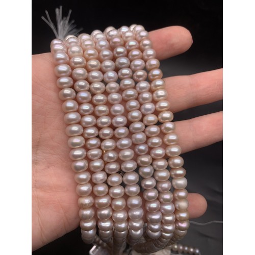 Каменные бусины, Жемчуг, розовый, 7-8 мм, длина нити 38 см