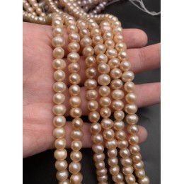Каменные бусины, Жемчуг, бежевый, 7 мм, длина нити 38-39 см
