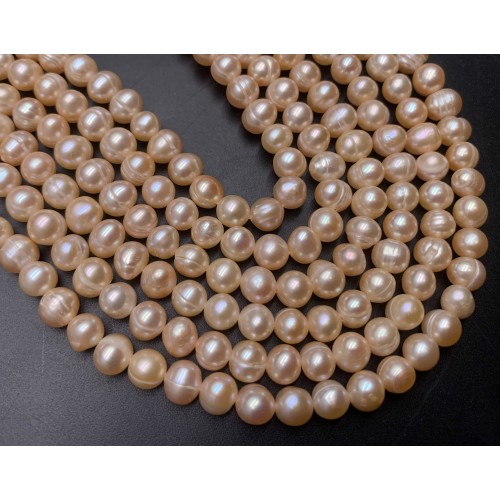 Каменные бусины, Жемчуг, бежевый, шарик, 6 мм, длина нити 33-34 см