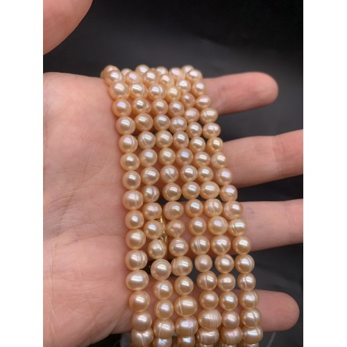 Каменные бусины, Жемчуг, бежевый, шарик, 6 мм, длина нити 33-34 см