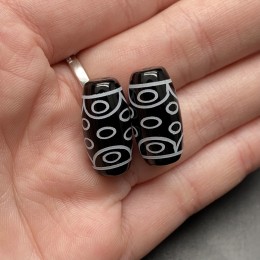 Бусина Дзи "44" из агата, 15 глаз, размер 18х10 мм, цена за 1 шт