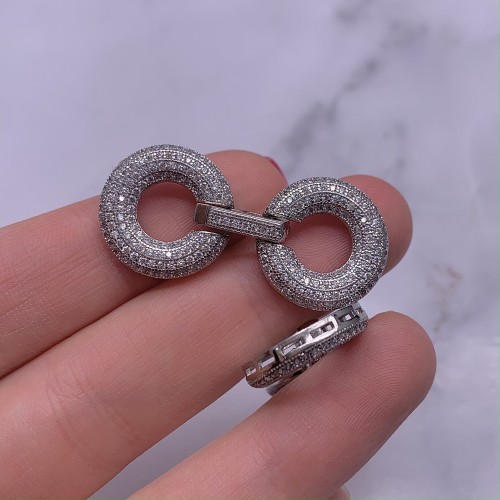 Застёжка, замочек многорядный, с фианитами, цвет родий, 41х18 мм