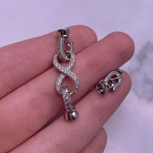 Застёжка, замочек, с фианитами, цвет родий, 40х10 мм