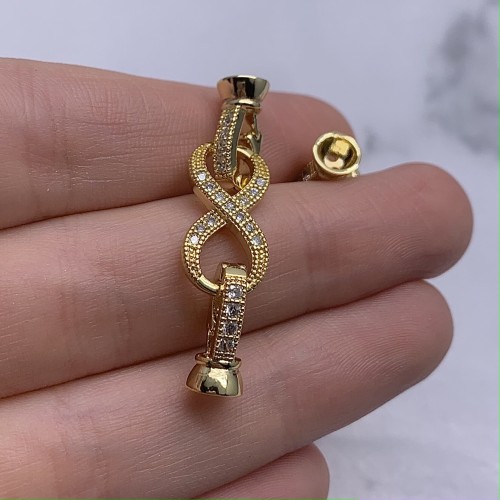 Застёжка, замочек, с фианитами, цвет золото, 40х10 мм