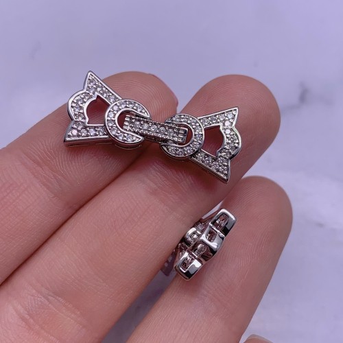 Застёжка, замочек многорядный, с фианитами, цвет родий, 30х13 мм