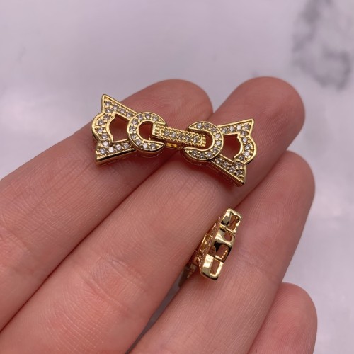 Застёжка, замочек многорядный, с фианитами, цвет золото, 30х13 мм