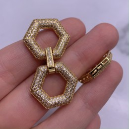 Застёжка, замочек многорядный, с фианитами, цвет золото, 43х23 мм